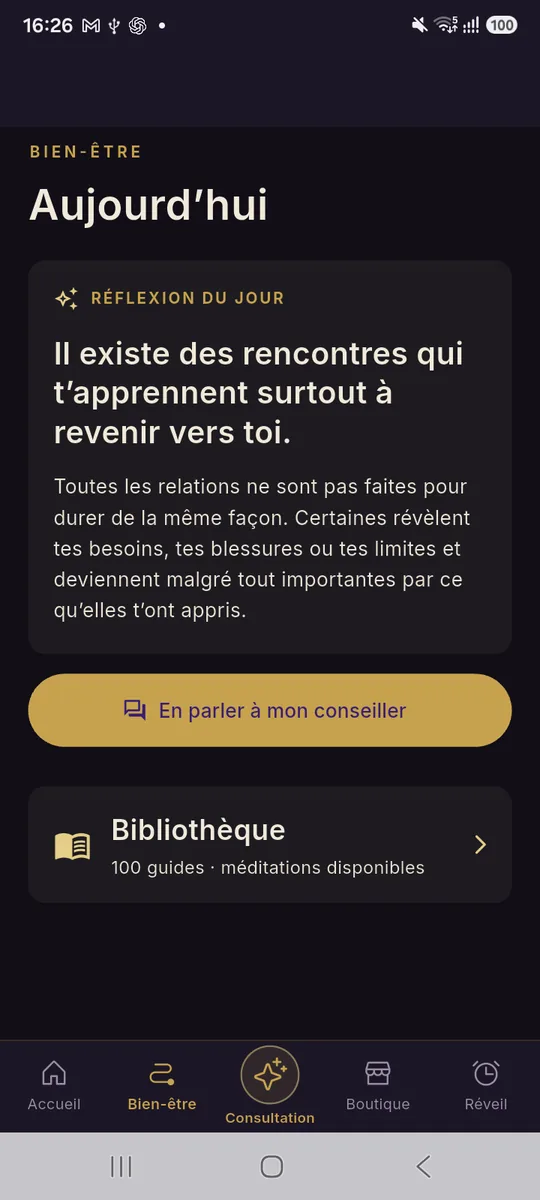 Espace bien-être de l’application Auryel