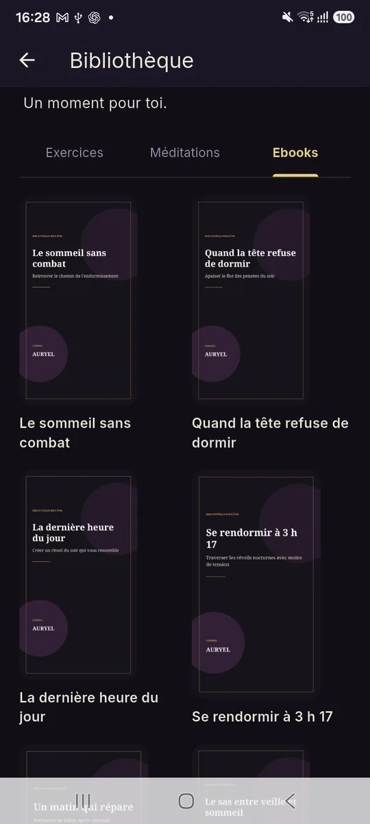 Bibliothèque d’ebooks dans l’application Auryel