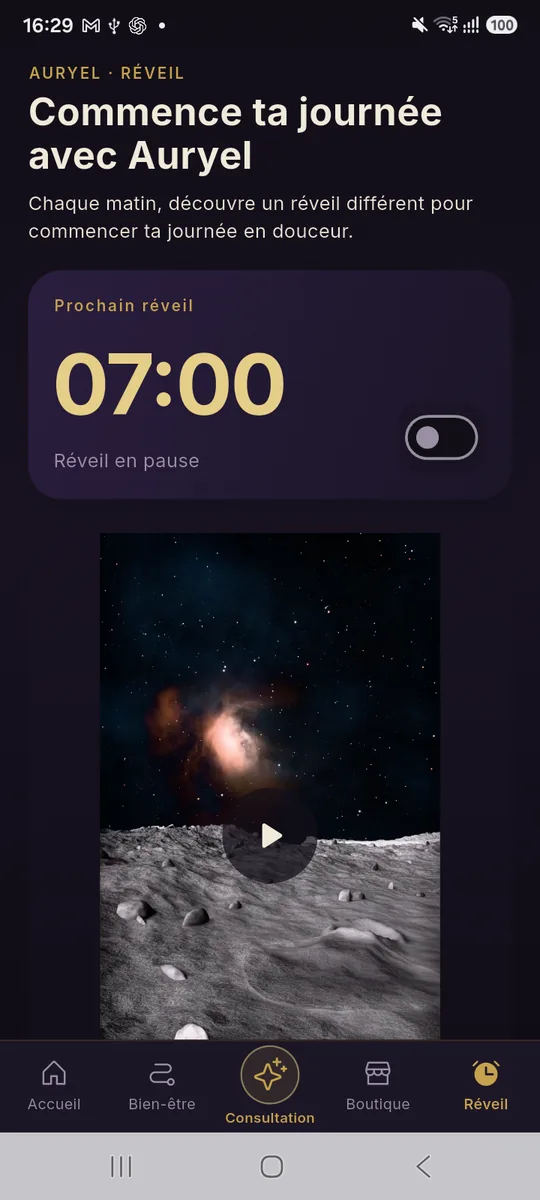 Réveil Auryel dans l’application